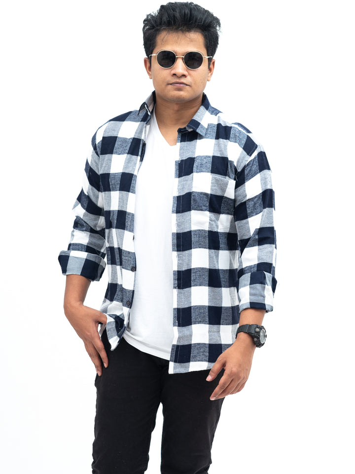 Dark Blue Check light weight Brushed Shirt