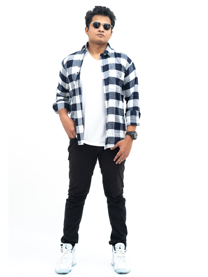 Dark Blue Check light weight Brushed Shirt