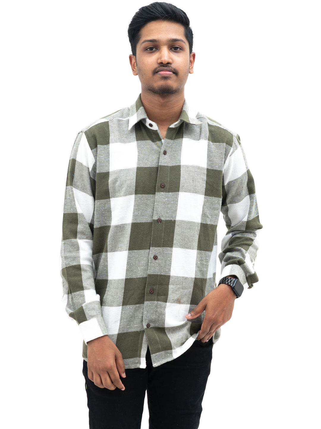 Olive green check shirt