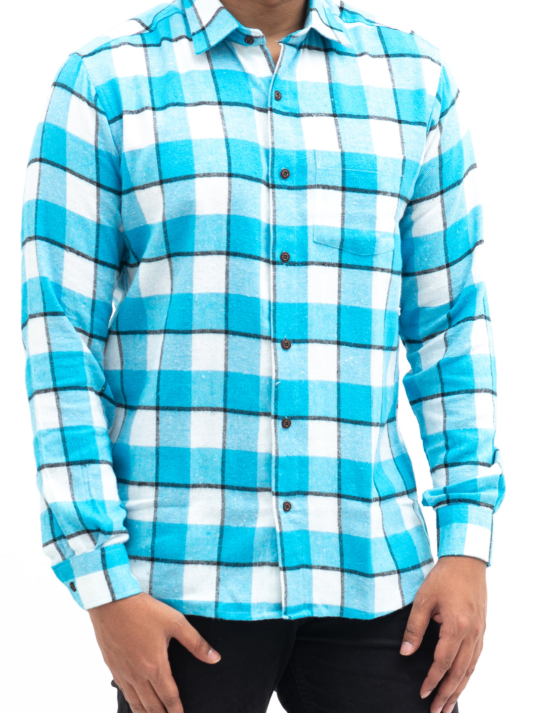 Sky Blue Flannel Check Light Weight Brushed