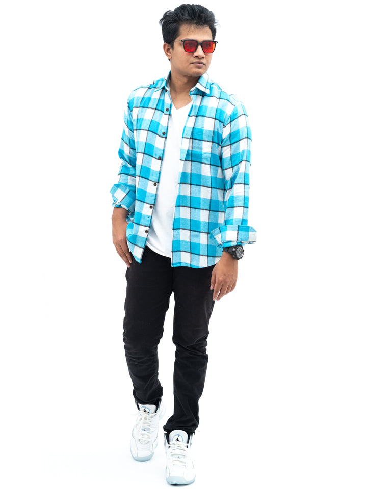 Sky Blue Flannel Check Light Weight Brushed