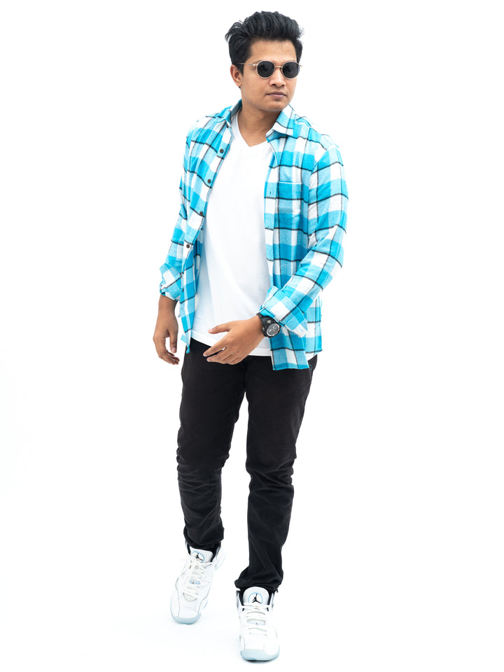 Sky Blue Flannel Check Light Weight Brushed