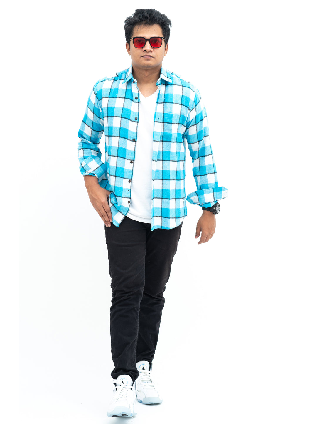 Sky Blue Flannel Check Light Weight Brushed